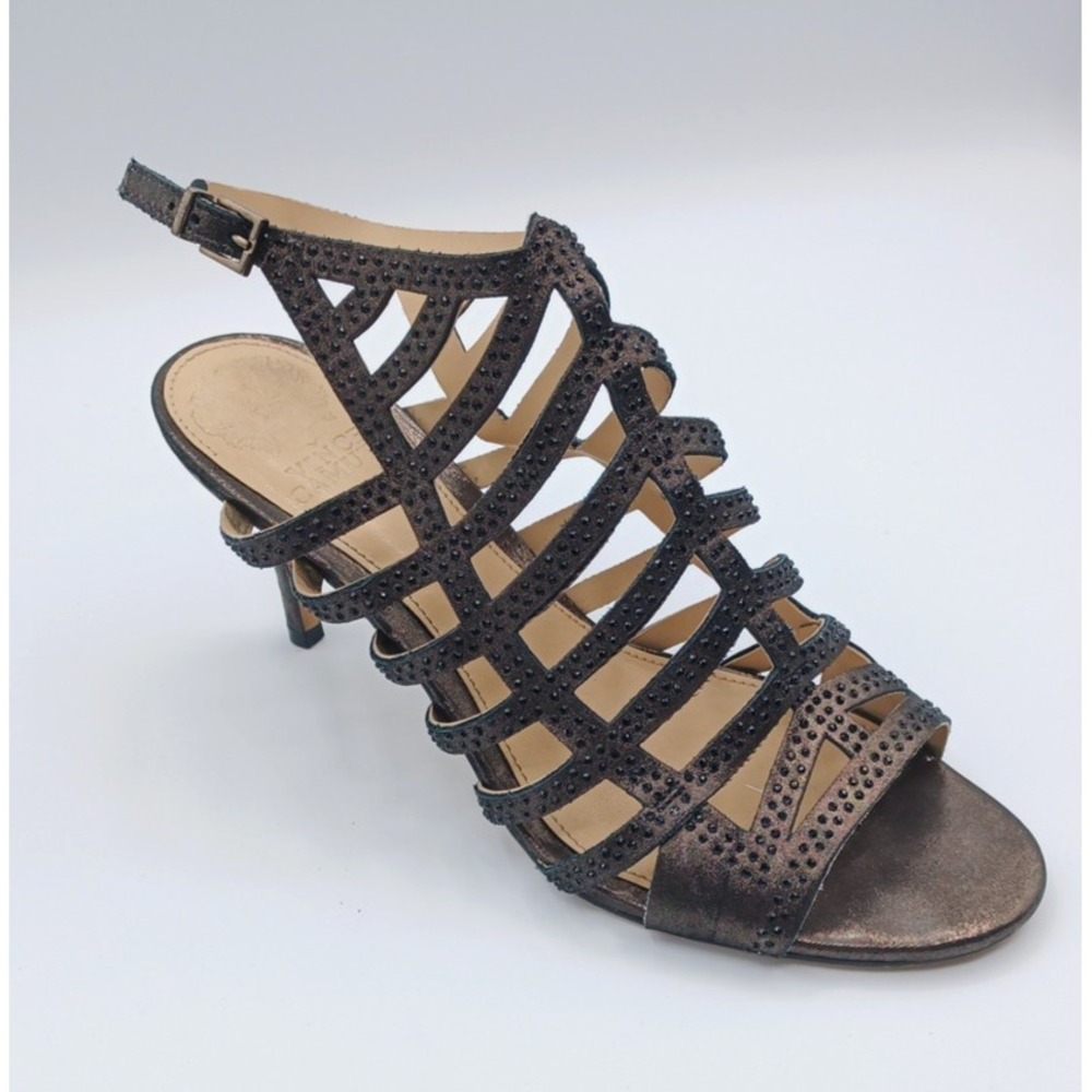 Vince Camuto Patinka Strappy Dress Sandals Size 9M, Stiletto Heel & Rhinestones